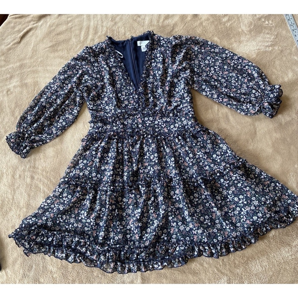 Women's Dress Size 8 Navy Floral Print Tiered Ruffles Cottagecore Romantic‎ Boho